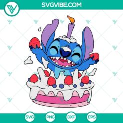 Stitch birthday cake SVG with Disney character, Happy Birthday Stitch design, ideal for digital crafting projects.