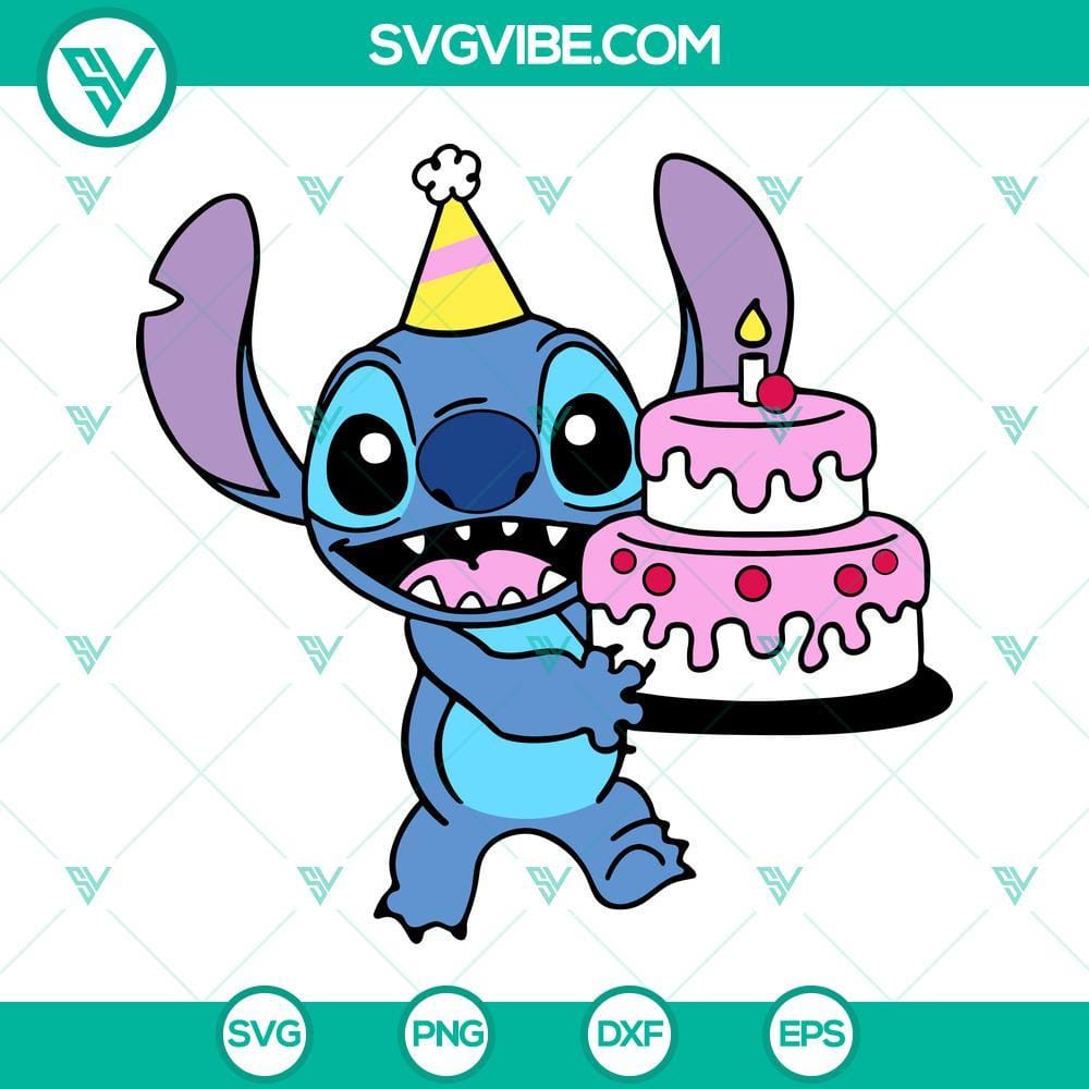 Stitch Birthday SVG DXF EPS PNG Cricut Silhouette Stitch birthday themed SVG images for Cricut and Silhouette, including DXF, EPS, and PNG formats. Great for DIY projects.
