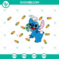 Stitch bunny and carrots Starbucks wrap SVG download, perfect for Easter decorations and crafts.