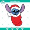 Stitch Christmas socks and stocking SVG images featuring Stitch character from Lilo & Stitch in festive holiday designs.