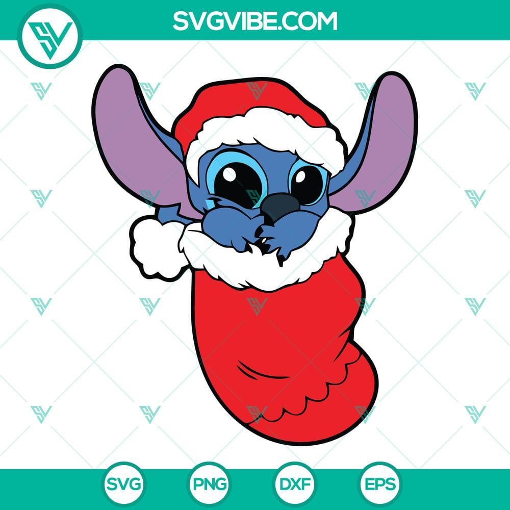 Stitch Christmas Socks SVG, Stitch Christmas Stocking SVG, Stitch Christmas SVG Stitch Christmas socks and stocking SVG images featuring Stitch character from Lilo & Stitch in festive holiday designs.