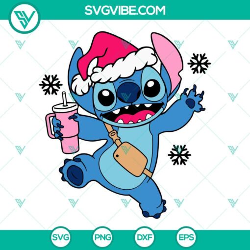 Stitch Christmas tumbler and bag SVG with Santa hat design. Festive Merry Christmas SVG files in PNG, EPS, and DXF formats.