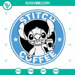 Stitch coffee themed SVG files for Cricut, includes PNG, DXF, EPS formats. Stitch character SVG download with clipart for crafting.