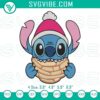 Embroidery design of Stitch eating a Christmas concha cake, holiday-themed file for stitching projects.