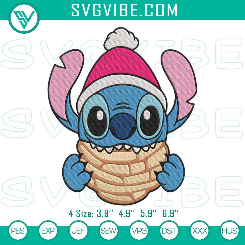 Stitch Eat Concha Cake Christmas Embroidery Design Files Embroidery design of Stitch eating a Christmas concha cake, holiday-themed file for stitching projects.