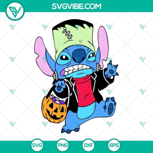 Stitch Halloween Frankenstein monster SVG images with DXF, EPS, and PNG cut files for crafting projects.