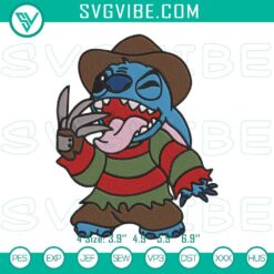 Stitch Freddy Krueger embroidery designs, Halloween horror movie file download. Kreuger's iconic face, perfect for spooky Halloween projects.