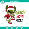 Grinch Christmas SVG featuring Stitch character, Grinch Mode On design, perfect for Xmas crafting projects. Download now.