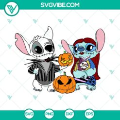 Stitch Jack Skellington and Sally SVG featuring Stitch as Jack Skellington character design. Perfect for crafts and DIY projects.