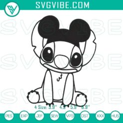 Stitch Mickey Mouse ears embroidery design featuring funny Disney Stitch pattern, perfect for craft projects or Disney fans.