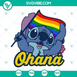 Stitch Ohana rainbow flag SVG design for LGBT family trip, pride celebration.