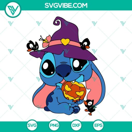 Stitch Witch and Pumpkin Halloween SVG file with cute design, PNG and DXF formats for crafting projects. Ideal for Halloween decoration.