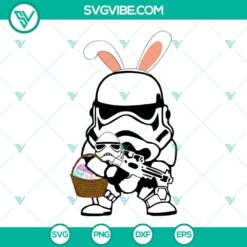 Stormtrooper Easter Bunny and Easter Egg Basket SVG images in an Easter Star design, ready for download. Perfect for Easter projects.