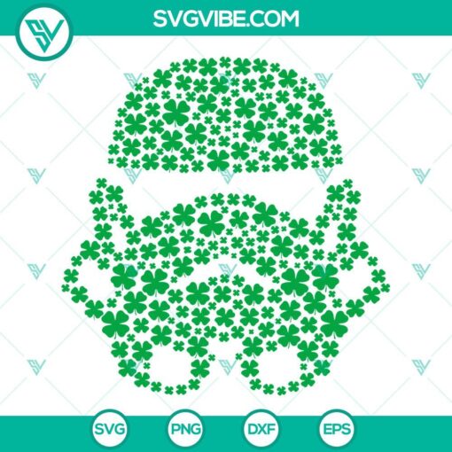 Stormtrooper Shamrock SVG featuring 4 leaf clover and Star Wars theme, Irish SVG file download.