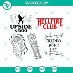 Stranger Things 4 SVG bundle featuring Hellfire Club and Eddie Munson character designs. Downloadable images for projects.