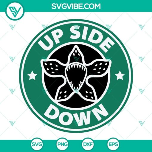 Stranger Things Starbucks SVG files with Demogorgon Upside Down design. PNG and DXF formats included for crafting projects.