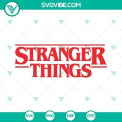 Stranger Things logo SVG files in PNG, DXF, and EPS formats, featuring the iconic lettering and design elements from the popular TV show.