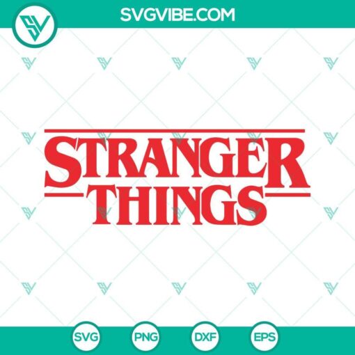 Stranger Things logo SVG files in PNG, DXF, and EPS formats, featuring the iconic lettering and design elements from the popular TV show.