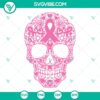 Sugar skull pink ribbon SVG design for breast cancer awareness, perfect for crafts and projects.