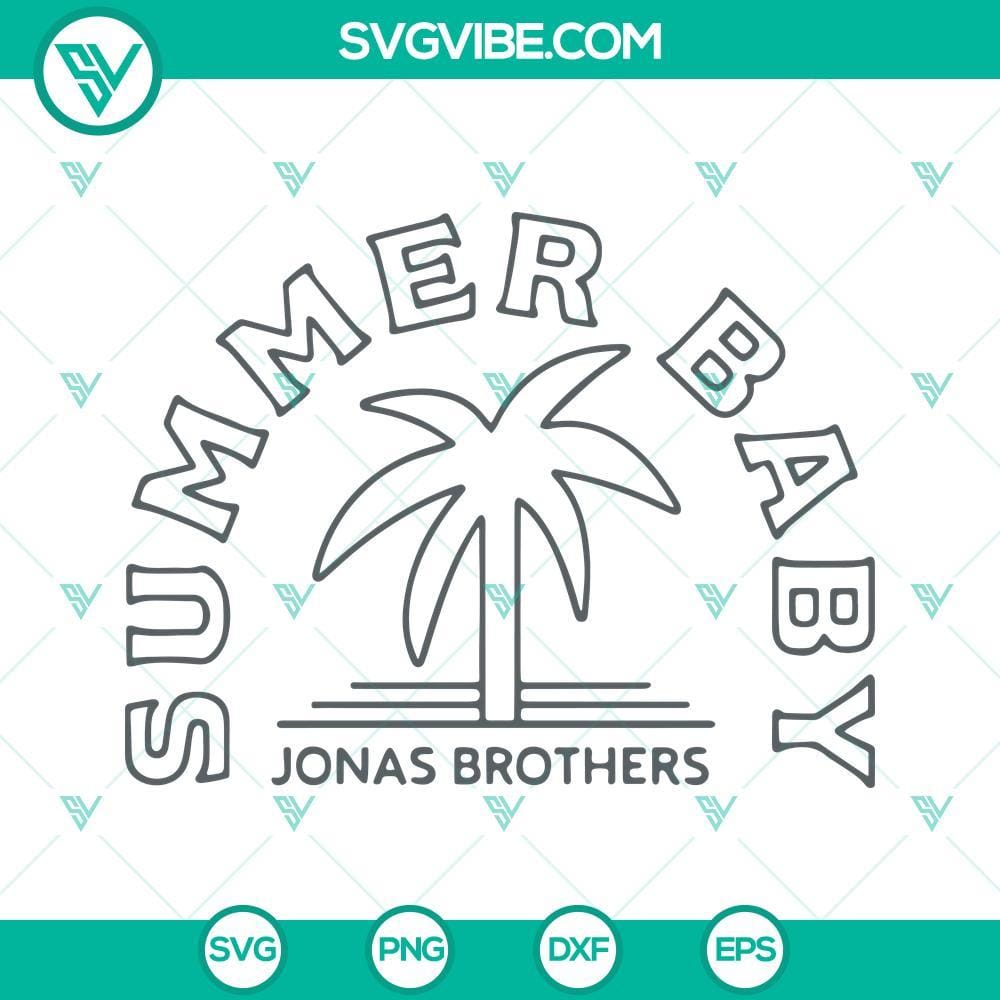 Summer Baby Jonas Brothers SVG, Palm Tree SVG, The Album SVG PNG DXF EPS Files Jonas Brothers Summer Baby SVG with Palm Tree design, The Album PNG file for download, tropical themed image.