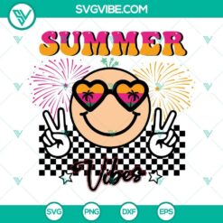 Summer vibes retro smiley face SVG with beach vacation theme, perfect for digital download.