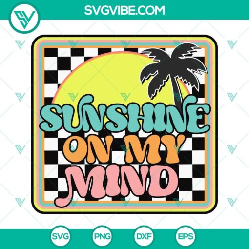 Vintage summer checkered SVG design with sunshine and vibrant colors for download. Ideal for crafts and projects.