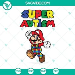 Autism awareness Super Mario themed SVG images for digital products in PNG DXF EPS formats.