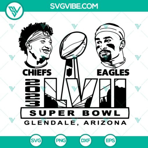 Super Bowl LVII 2023 SVG Images featuring Glendale Arizona and Chiefs vs Eagles, perfect for football-themed design projects.