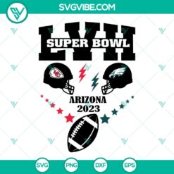 Super Bowl LVII 2023 Chiefs vs Eagles Arizona SVG design with Chiefs team logo, football theme, vector graphics.