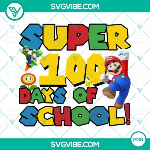 Super Mario themed 100th Day of School PNG design, perfect for back to school projects.