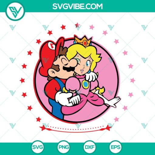 Super Mario and Princess Peach themed SVG file with love heart design, perfect for crafts and projects.