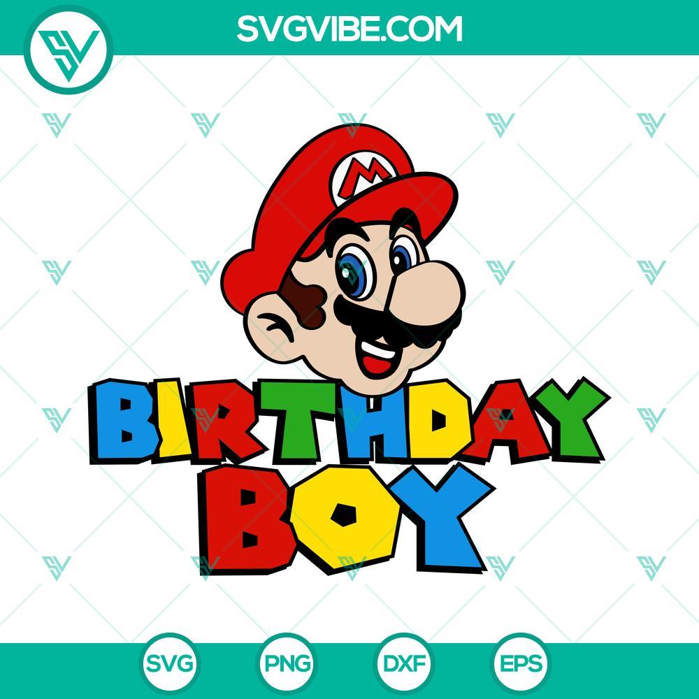 Super Mario Birthday Boy SVG, Super Mario Bros SVG PNG EPS DXF File Super Mario birthday SVG with Mario & Toad, perfect for party decor. Includes PNG, EPS, and DXF files.