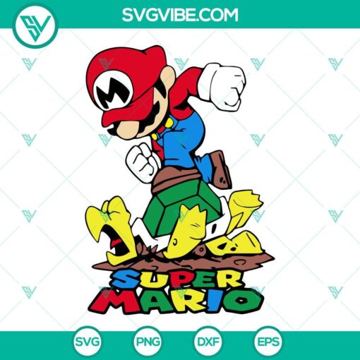 Super Mario jumping on Koopa SVG files for Super Mario 2023, in "The Super" design. Ideal for video game enthusiasts.