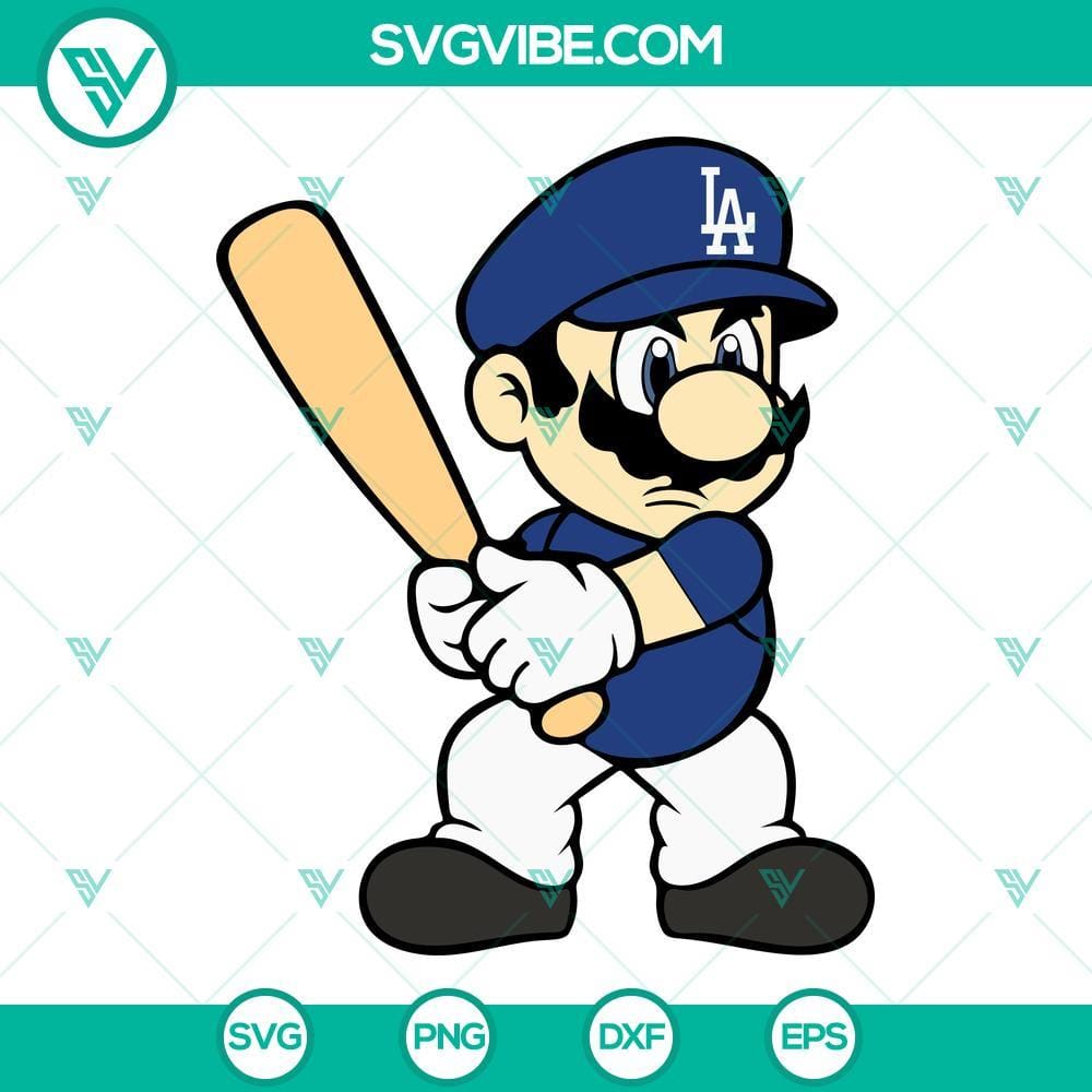 Super Mario Los Angeles Dodgers SVG, Dodgers Baseball SVG PNG DXF EPS Super Mario Los Angeles Dodgers SVG file with Dodgers baseball theme in PNG and DXF formats, perfect for crafting projects.