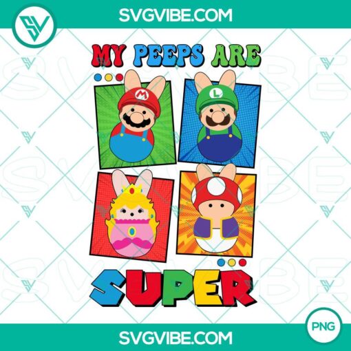 Super Mario Easter Bunny themed PNG files with vibrant colors and cute characters for Easter Day celebrations.