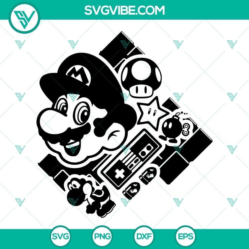 Super Mario Video Game SVG, Super Mario Bros SVG, Nintendo Game SVG PNG DXF EPS Super Mario Bros characters in SVG format for Nintendo video game fans - Mario, Luigi, Princess Peach, and more.