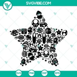Super Star Mario themed mosaic style SVG files featuring Mario Kart and Super Mario characters for digital crafting projects.