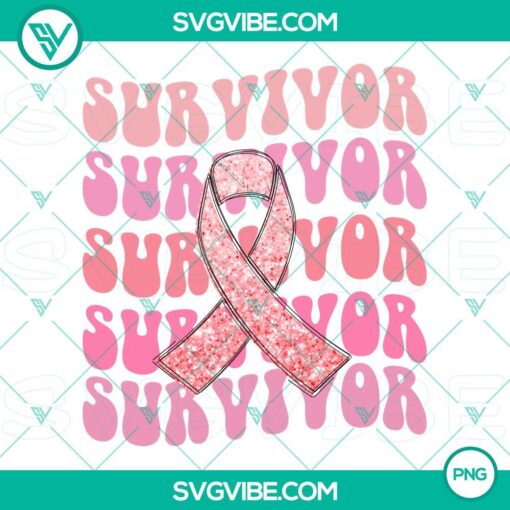 Pink glitter survivor breast cancer ribbon PNG file for download.