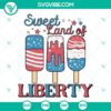 Sweet Land Of Liberty Ice Cream USA Flag SVG for 4th of July celebration, patriotic red, white and blue design with ice cream cones.