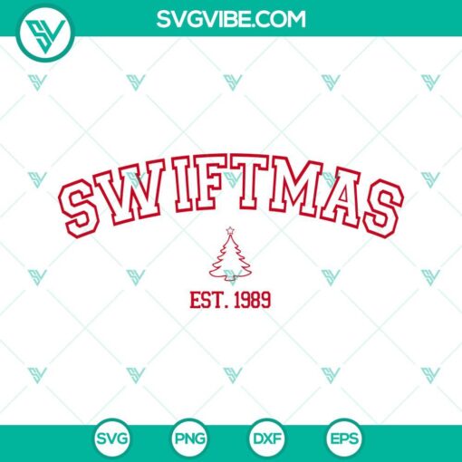 Swiftmas Est 1989 SVG Download featuring Taylor Swift Merry Christmas design in PNG EPS DXF format. Perfect for holiday crafting projects.