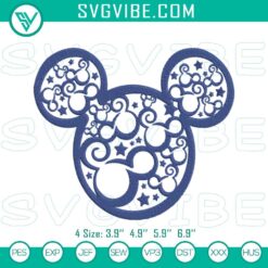 Swirly Mickey Head Stars Embroidery Design for Disney patriotic celebration, ideal for digital files.