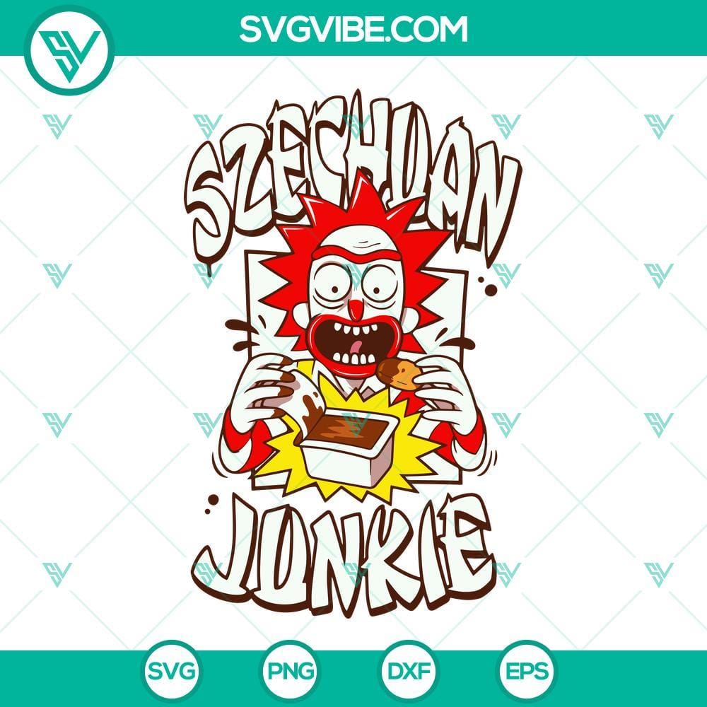 Szechuan Junkie Rick Sanchez Eating SVG PNG DXF EPS Cut Files Rick Sanchez from Szechuan Junkie, eating a burger design in SVG, PNG, DXF, and EPS cut files for digital crafting and printing.
