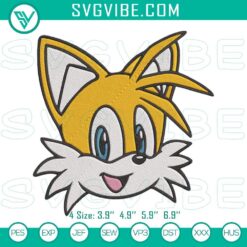 Sonic the Hedgehog character head embroidery designs, featuring Tails. High-quality digital file for crafting projects.