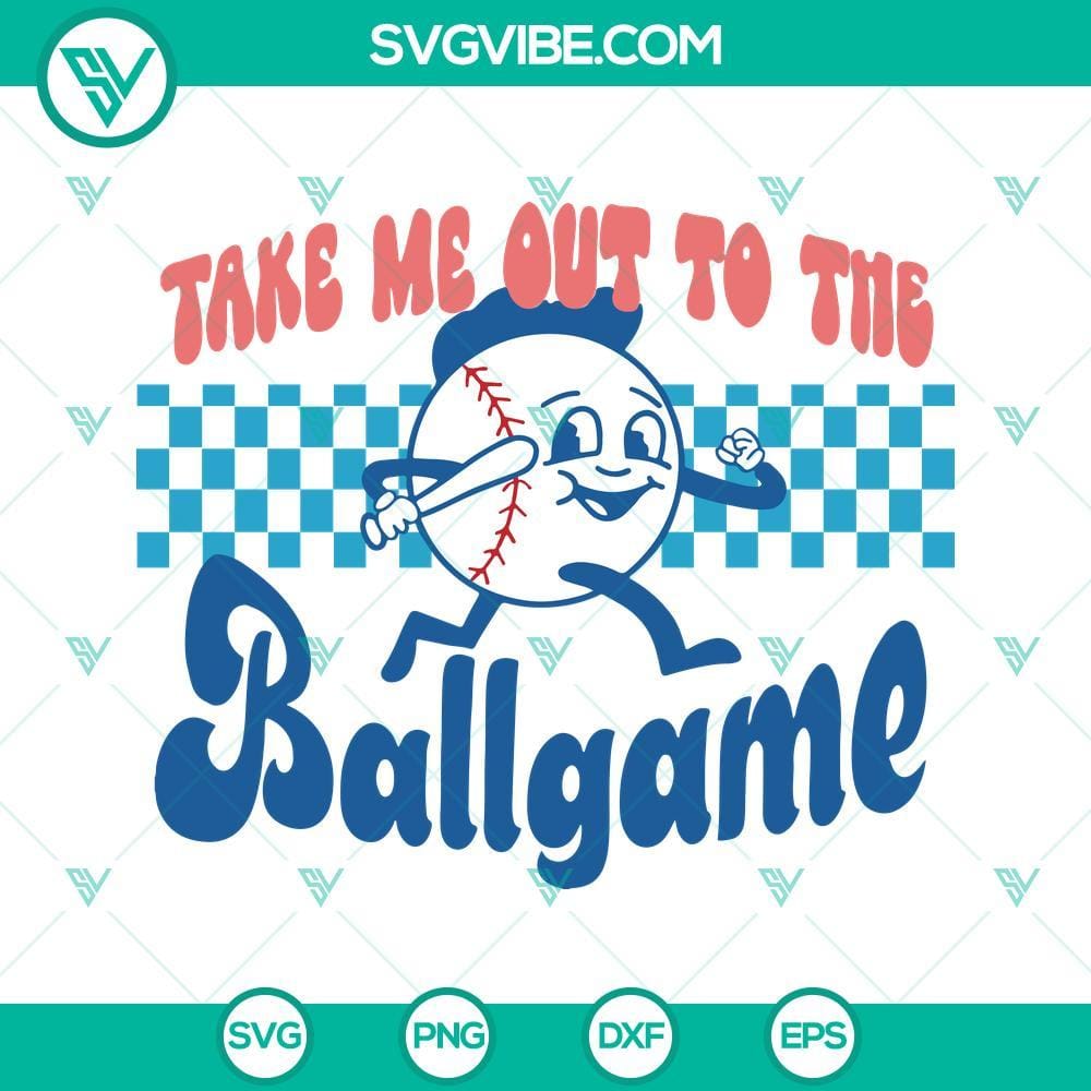 Take Me Out To The Ballgame SVG, Baseball SVG, Baseball Mom SVG Baseball themed SVG image with "Take Me Out To The Ballgame" text, designed for baseball moms. Great for crafting projects.