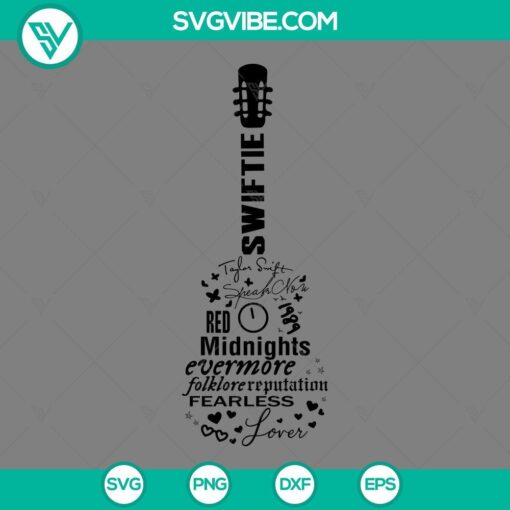 Taylor Swift themed guitar design SVG image perfect for Taylor Swift fans, with SVG, PNG, EPS, and DXF file formats available for download.