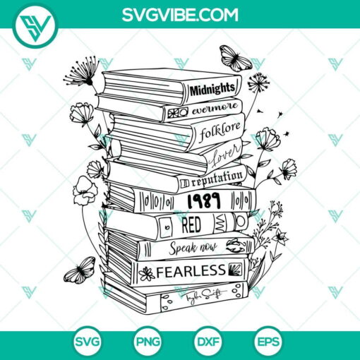 Taylor Swift Midnights album SVG images for download, featuring stylish intricate book designs.