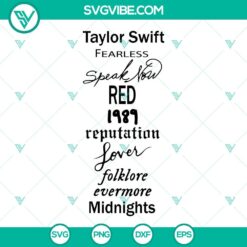 Taylor Swift Albums SVG Image with Taylors Version and Swiftie logo design, for The Swifties fans.