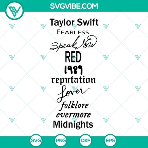 Taylor Swift Albums SVG Image with Taylors Version and Swiftie logo design, for The Swifties fans.
