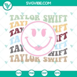 Taylor Swift SVG file featuring retro smiley images for Swiftie eras tour, in PNG and DXF formats.
