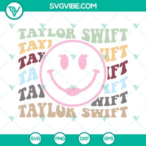 Taylor Swift SVG file featuring retro smiley images for Swiftie eras tour, in PNG and DXF formats.